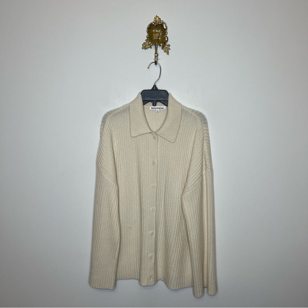 Reformation Cream Ribbed Cardigan
